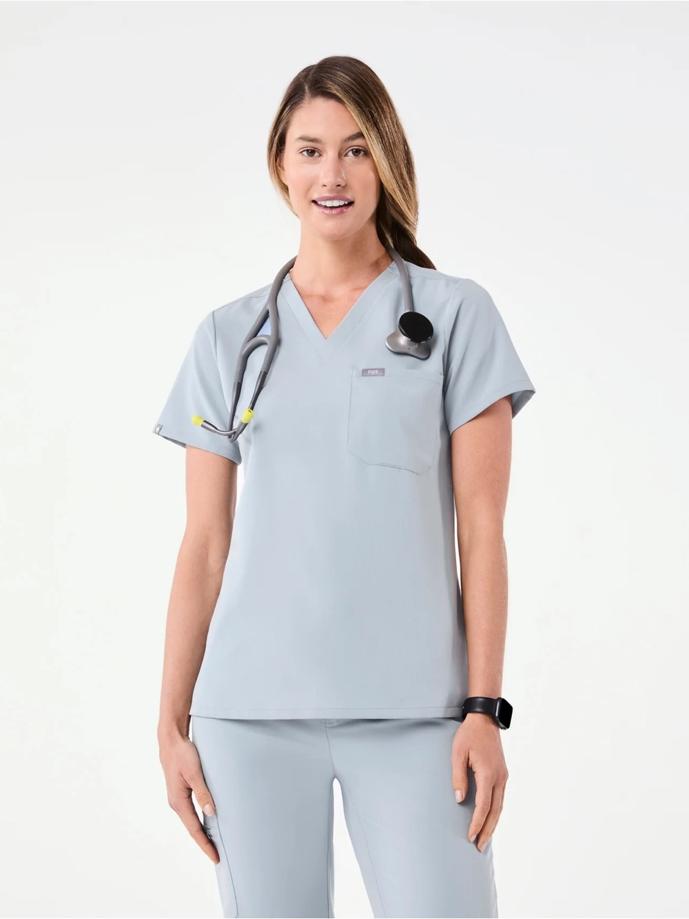 Figs Women’s Dusty Blue Catarina One-Pocket Scrub Top - Medium - Picture 2 of 7